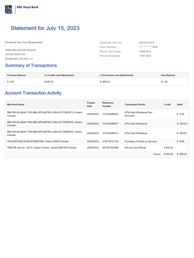View Statement 3 | PDF | Automated Teller Machine | Credit Card