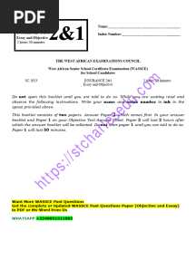 WAEC Insurance Question Objective Essay
