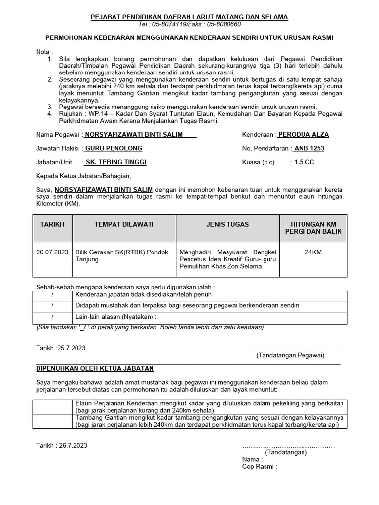 4.kebenaran Menggunakan Kenderaan Sendiri | PDF