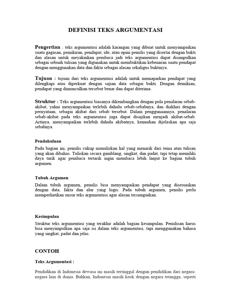 Definisi dan Struktur Teks Argumentasi | PDF | Karier & Perkembangan ...