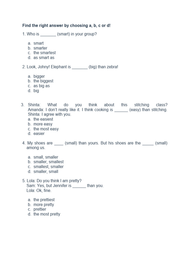 Soal degree of comparison pdf