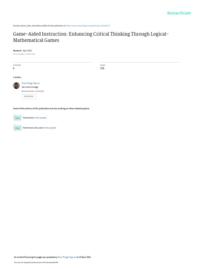 Game-Aided Instruction for Critical Thinking | PDF | Critical Thinking ...