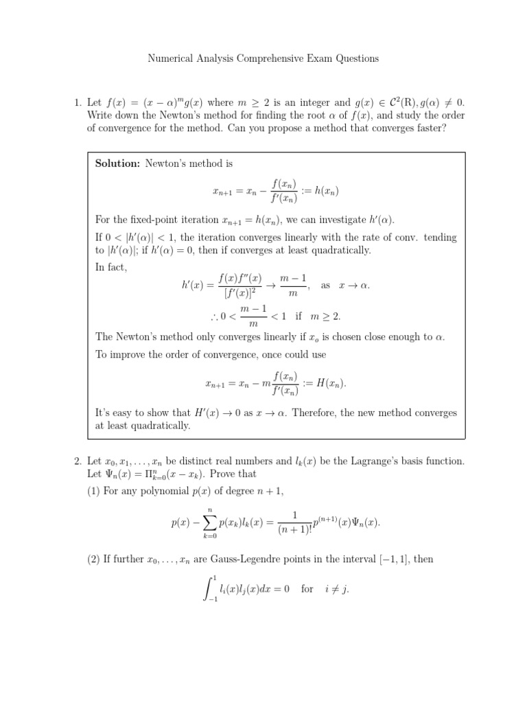 Comp Numerical Analysis Problems PDF Least Squares Numerical Analysis