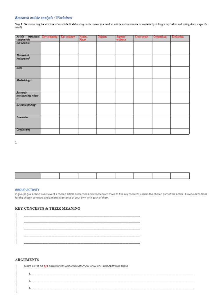 article analysis worksheet pdf