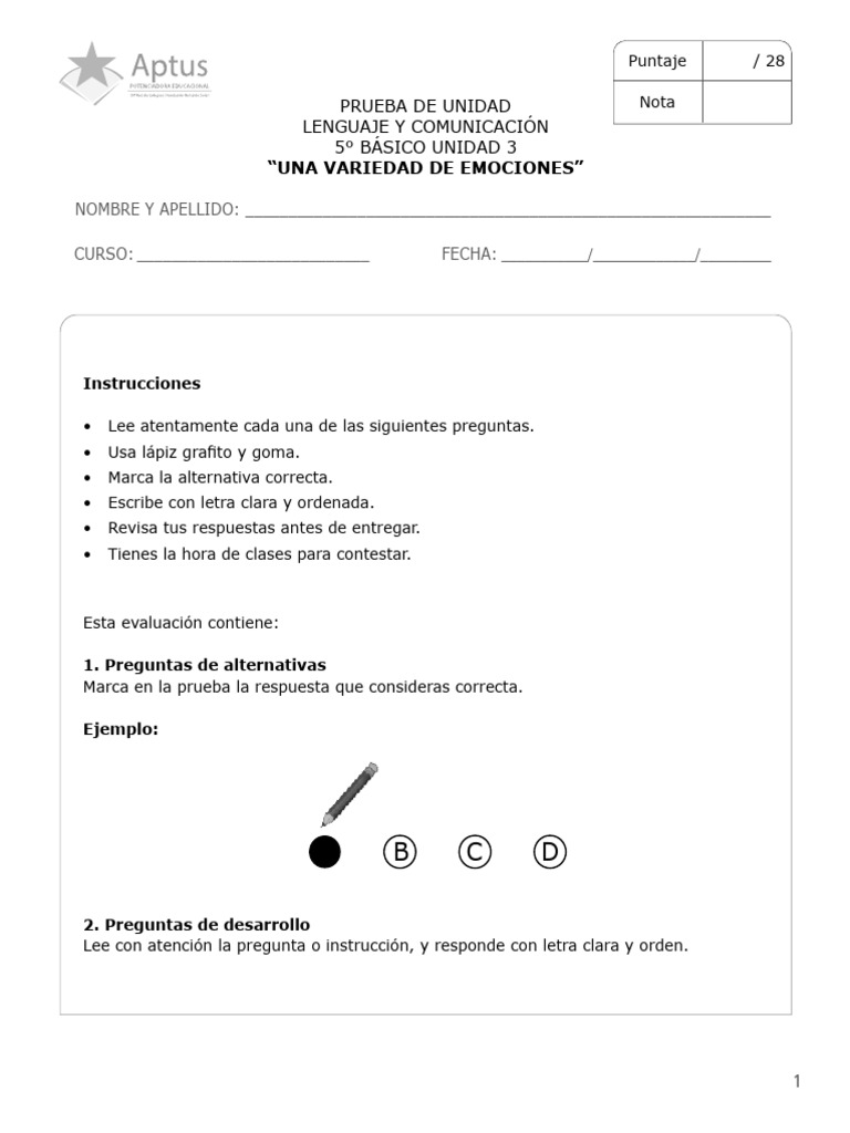 Evaluación de emociones en 5° básico | PDF | Temor | Las emociones