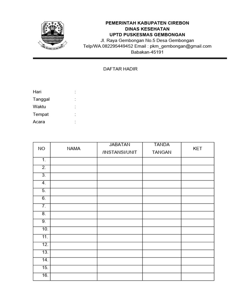 Contoh daftar hadir pdf