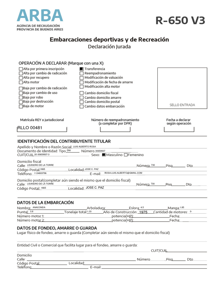 Formulario R-650 para Embarcaciones | PDF