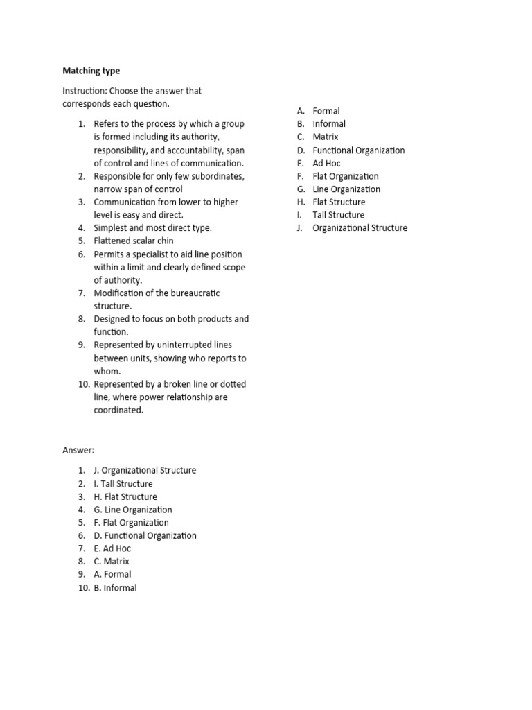 Organizing Quiz Matching Type PDF