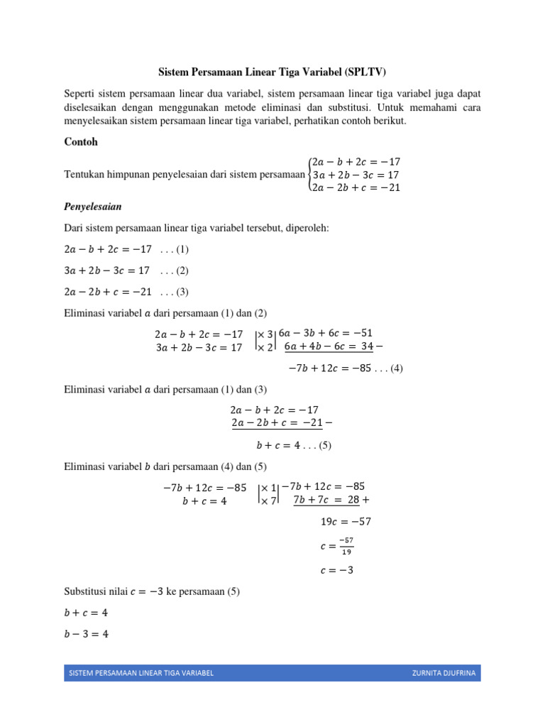 Penyelesaian SPLT Tiga Variabel | PDF