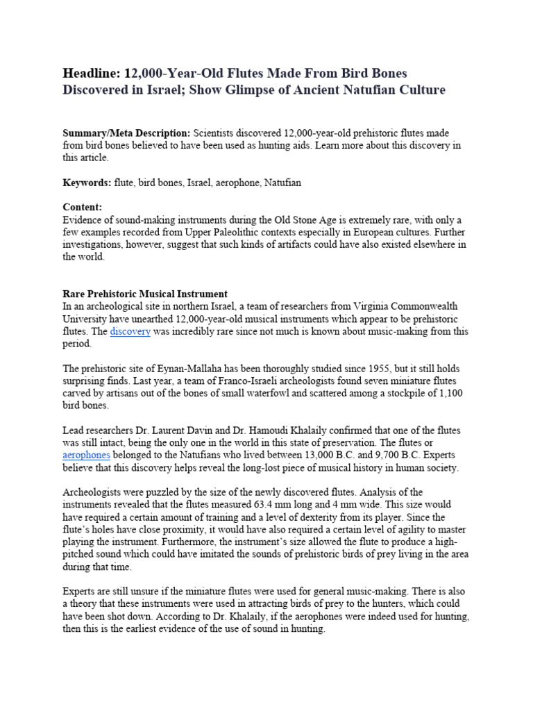 Headline 1 2,000YearOld Flutes Made From Bird Bones Discovered in