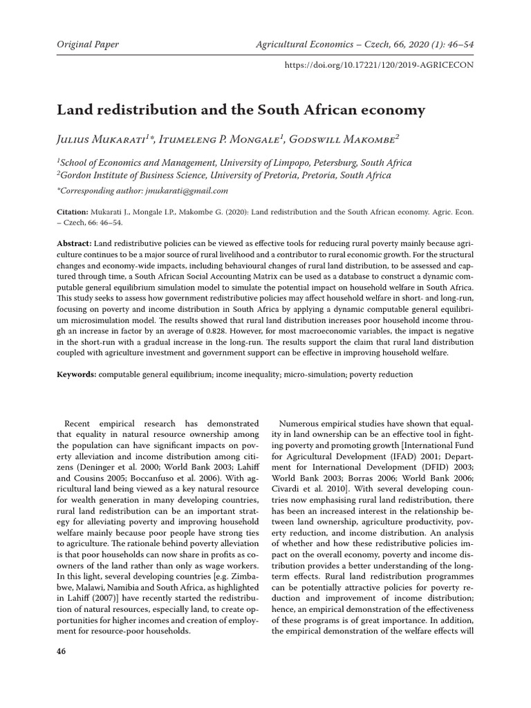 Land redistribution and the south african economy pdf long run and