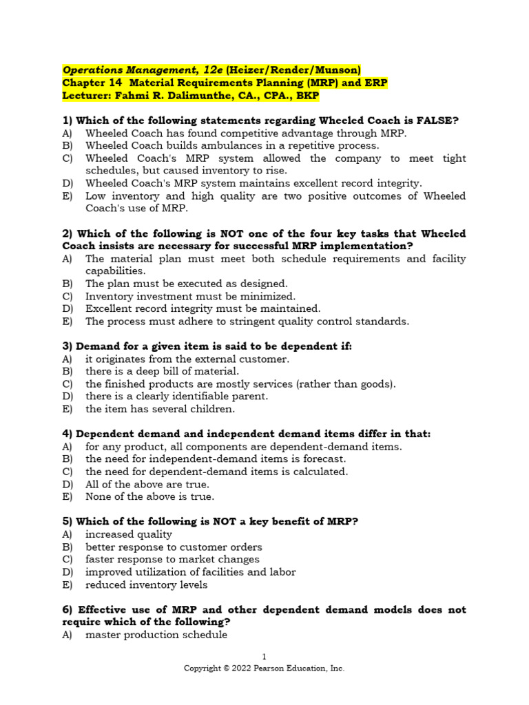 Assignment 4 - CH 14 - OM12E | PDF | Enterprise Resource Planning 