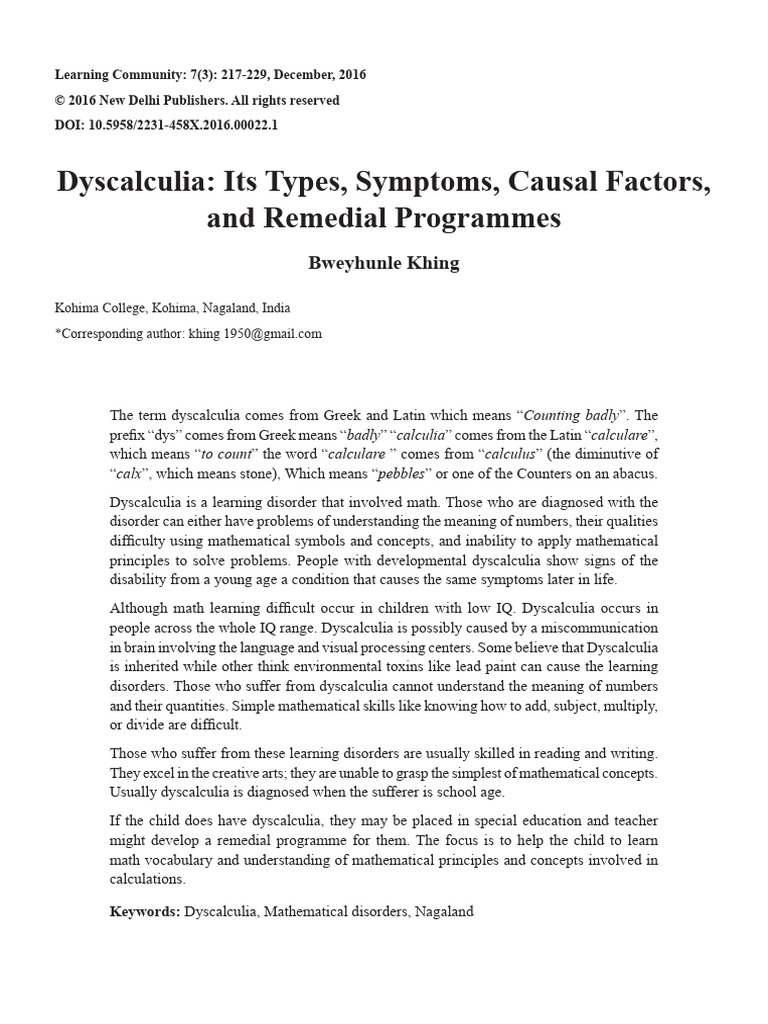 IS DYSCALCULIA A MENTAL DISORDER intelligence overview