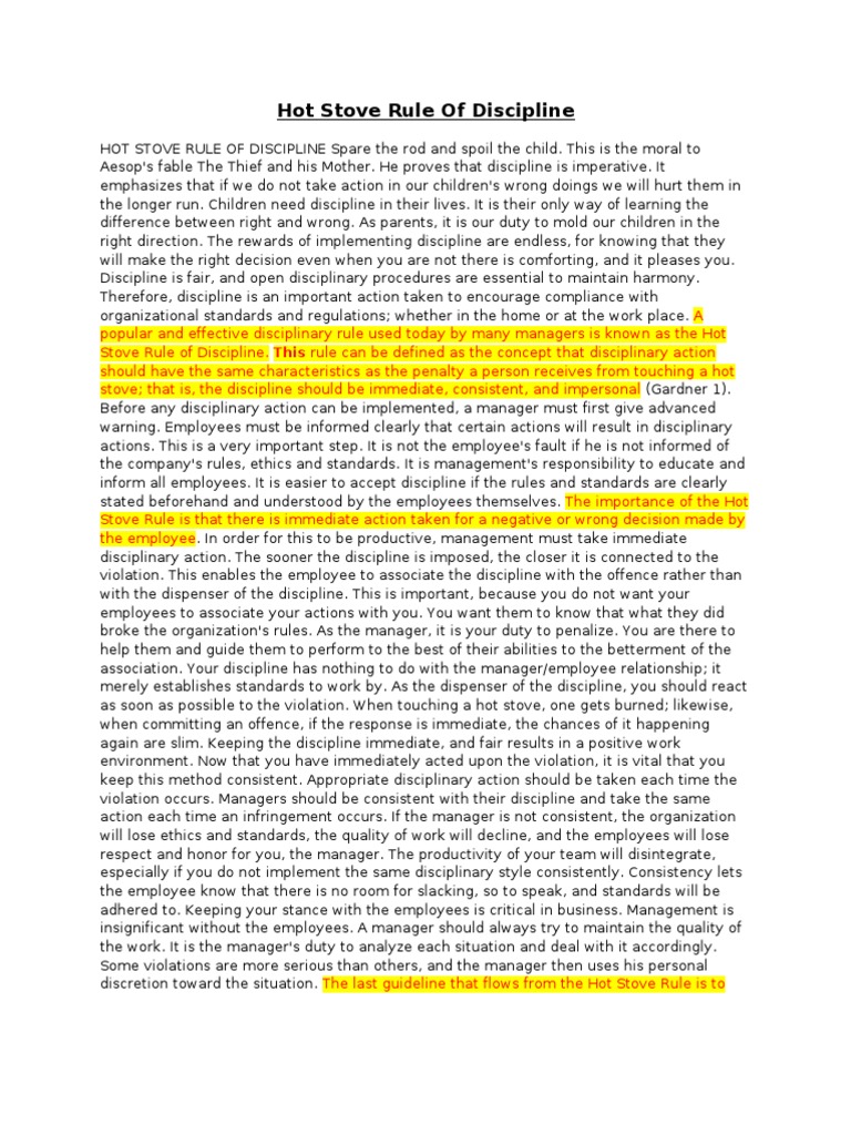 Hot Stove Rule of Discipline Employment Social Institutions