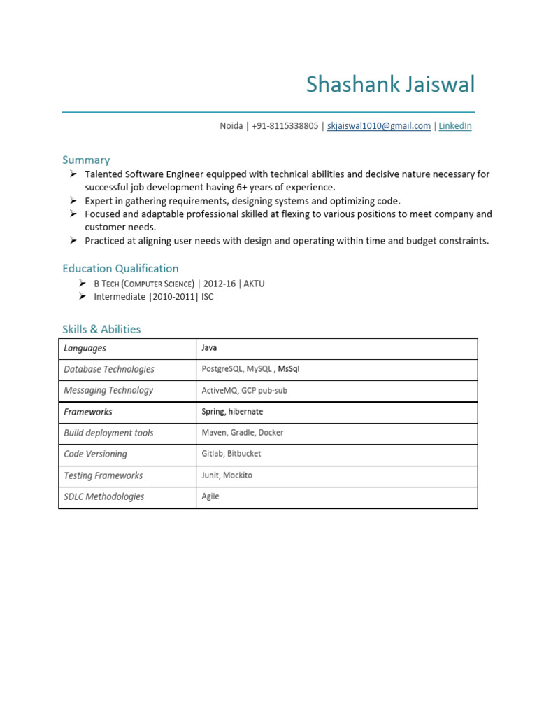 Shashank Senior Software Engineer 6.5years | PDF | Eclipse (Software ...