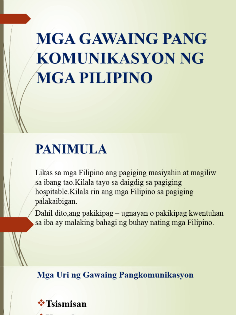 Mga Gawaing Pang Komunikasyon NG Mga Pilipino | PDF