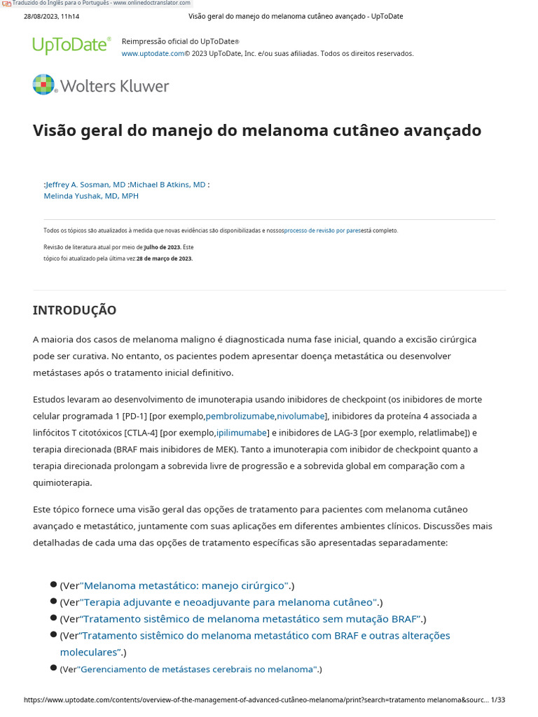 Melanoma Tratamento UpToDate PDF