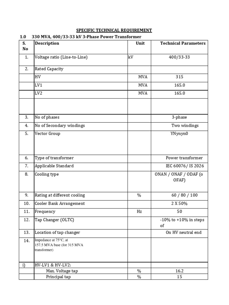 315mva Power Transformer GTP PDF Transformer Electricity