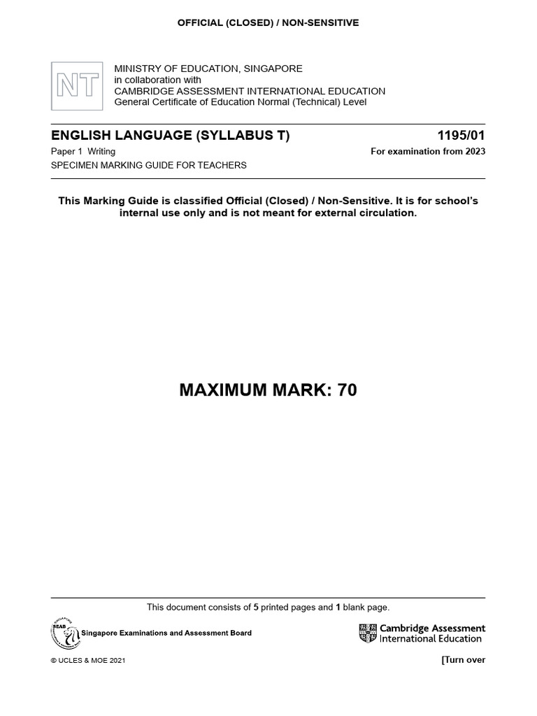 GCE NT-Level English Marking Guide 2023 | PDF