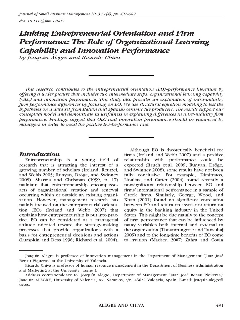 Linking Entrepreneurial Orientation and Firm Performance | PDF ...