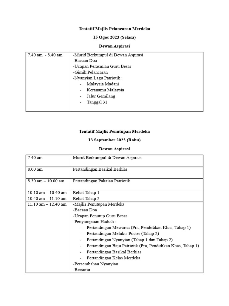 Tentatif Majlis Pelancaran Merdeka | PDF