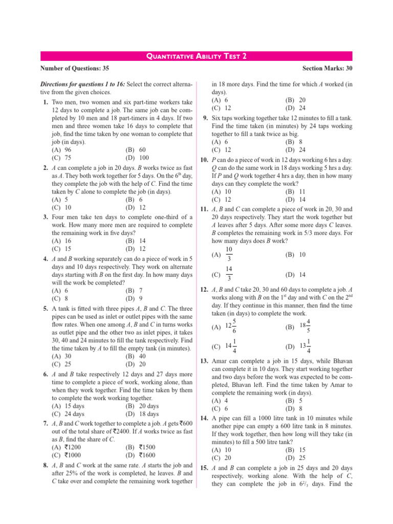 Quantitative Ability Test 2 Questions | PDF