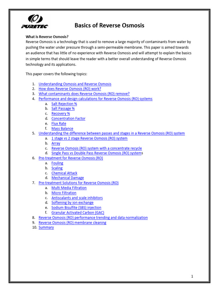 Basics of Reverse Osmosis | PDF