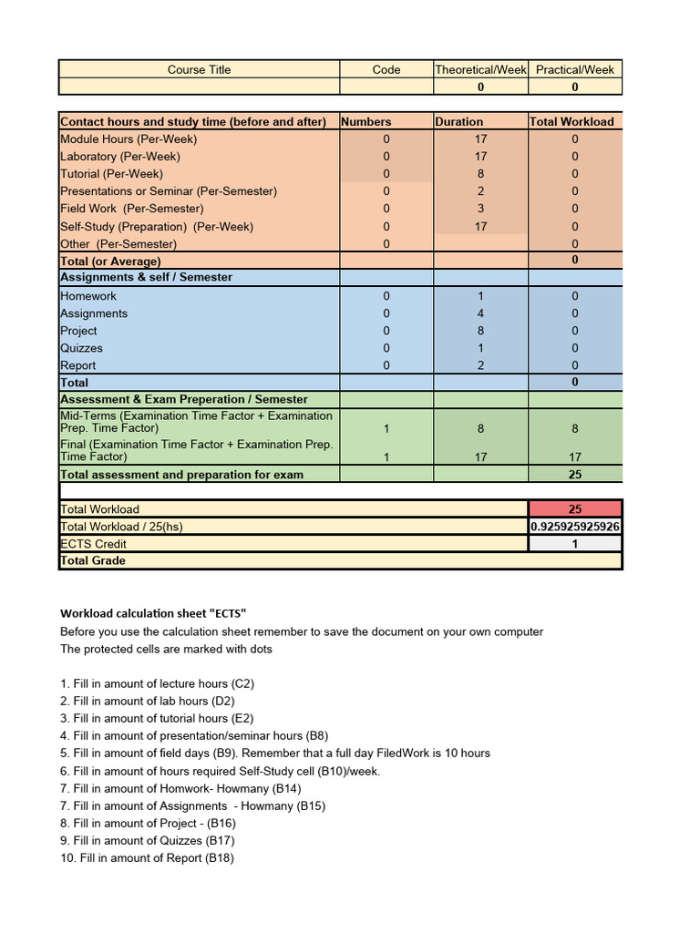 ECTS Workload Calculation Guide | PDF | Educational Assessment And ...