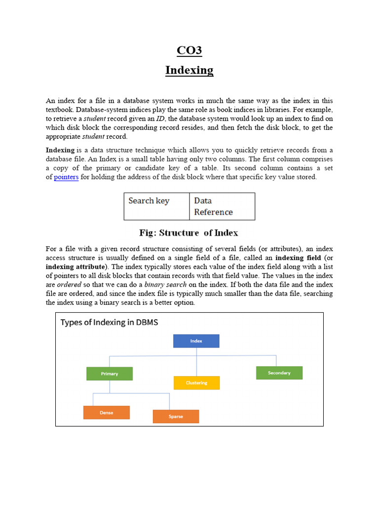 CO3 Notes Indexing | PDF | Database Index | Information Technology