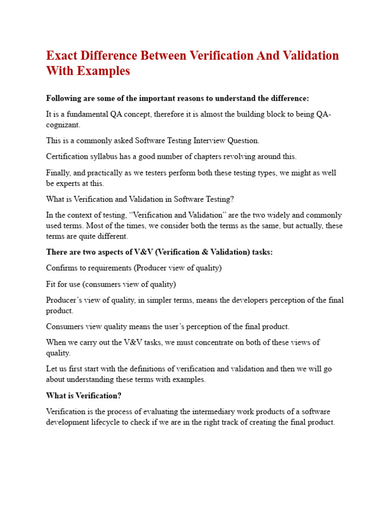 Exact Difference Between Verification and Validation With Examples ...