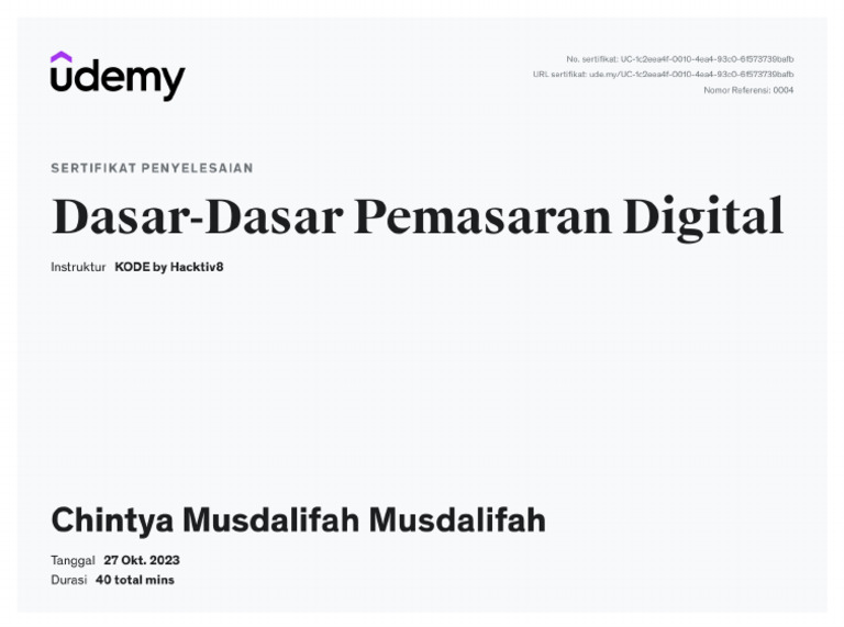 Sertifikat Udemy Chintya | PDF