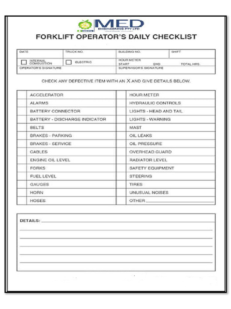 Forklift Checklist PDF