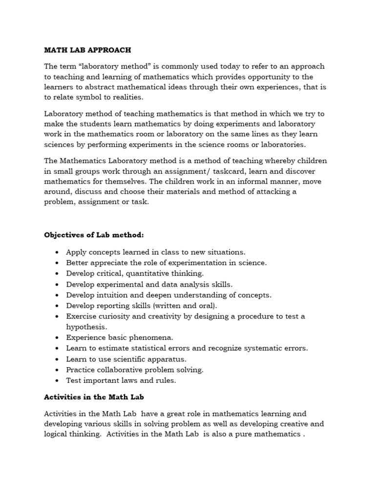 Math Lab Approach | PDF | Career & Growth