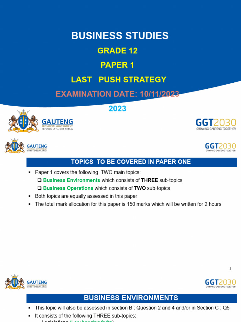 Paper 1 Business Studies Grade 12 Last Push Strategy 2023 PDF Strategic Management Business