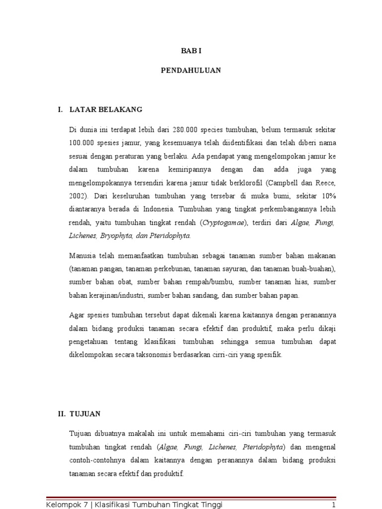 Klasifikasi Tumbuhan Tingkat Rendah