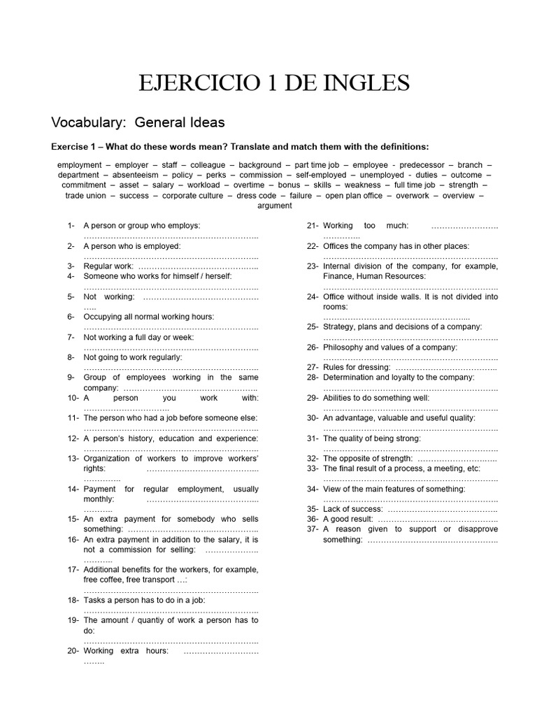 Ejercicio 1 de Ingles | PDF
