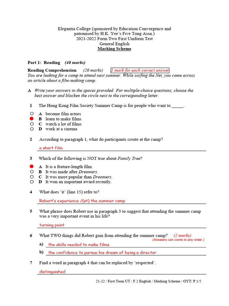 2122 F2 1st UT Key 2 | PDF | Linguistics | Grammar