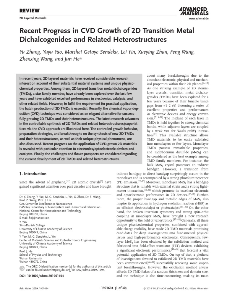 Recent Progress in CVD Growth of 2D TMDs | PDF | Chemical Vapor ...