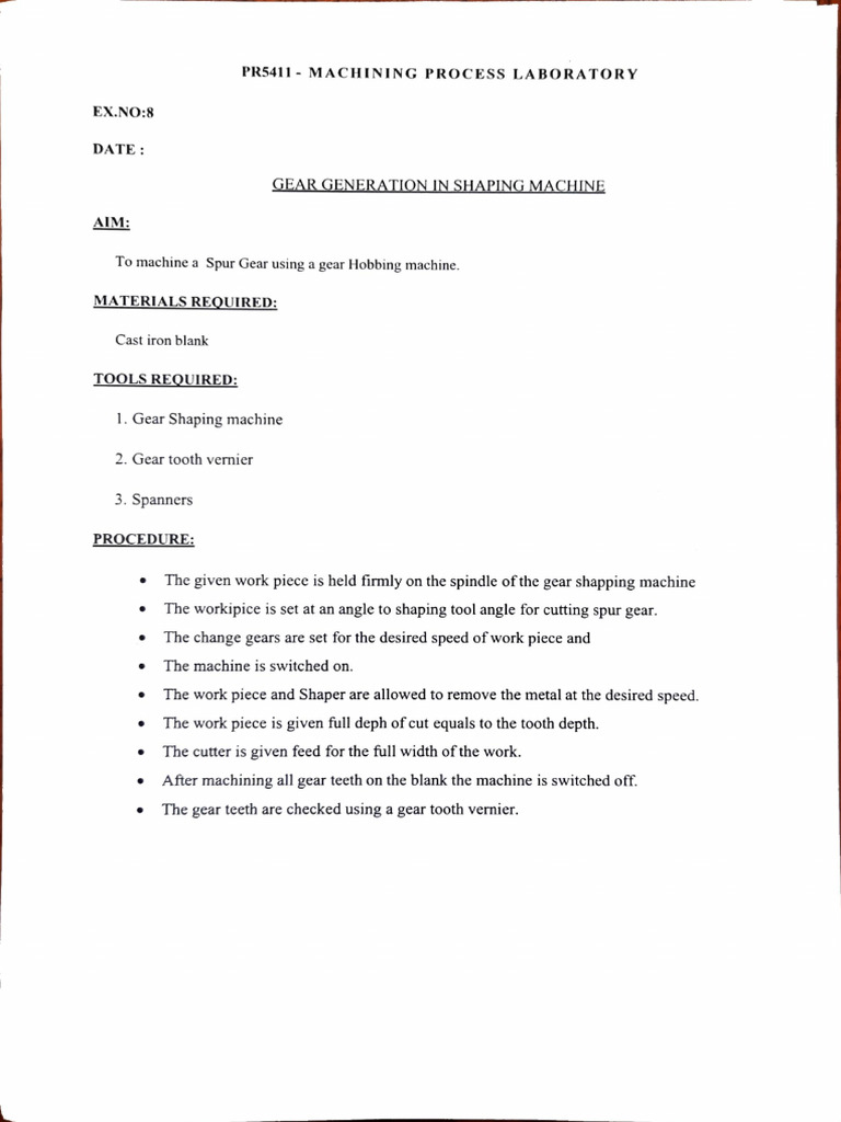 Gear Shaping Gear Generation Pdf