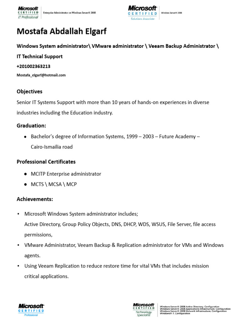 Mostafa Abdallah Elgarf - Senior IT Technical Support | PDF | Active ...