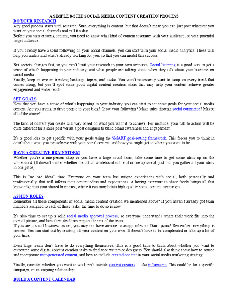 A Simple 8 Step Social Media Content Creation Process Pdf Social