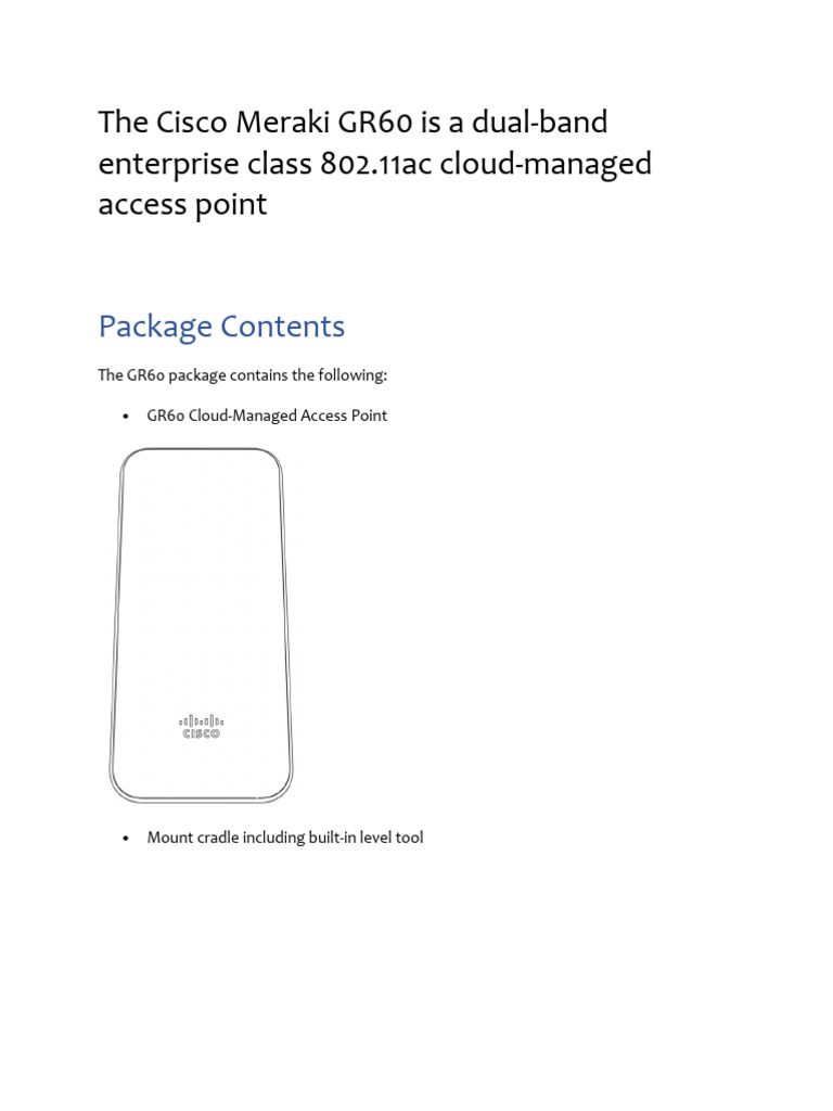 Meraki GR60 Installation Guide | PDF | Ip Address | Network Switch