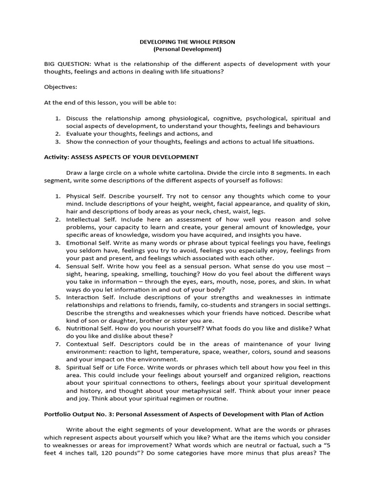 Whole Person Development Assessment Guide | PDF
