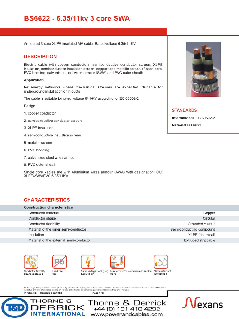 BS6622 6.35/11kV 3-Core Cable Specs | PDF | Electrical Conductor ...