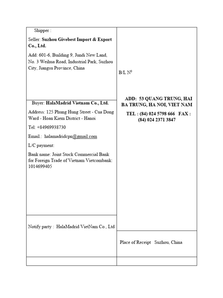Co., LTD | PDF | Bill Of Lading | Cargo