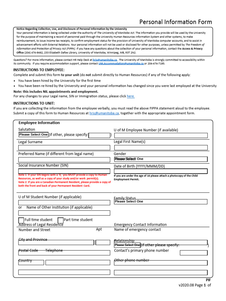 Personal Information Form 19 | PDF