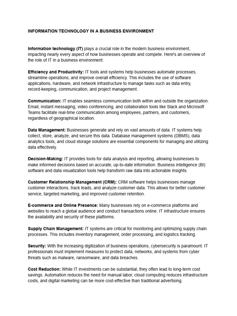 Information Technology in A Business Environment | PDF | Computer ...