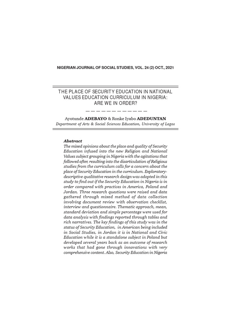 the_place_of_security_education_in_national_values_education_curriculum_in_nigeria PDF
