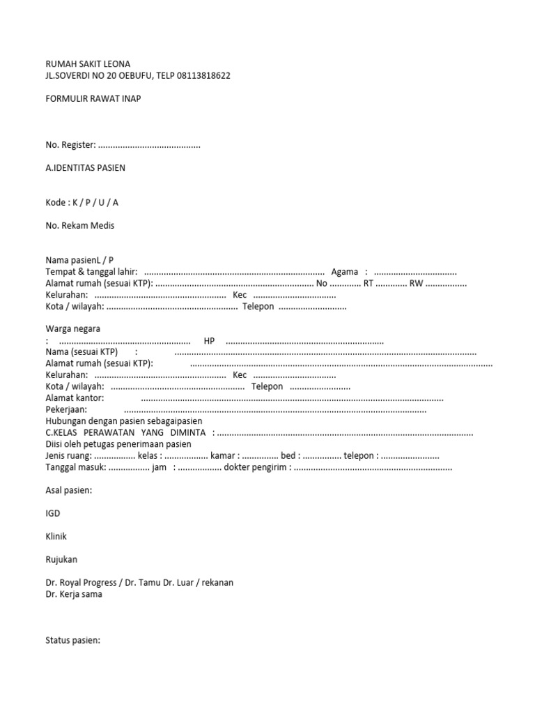 Formulir Pendaftaran Rawat Inap 2 Pdf Pdf