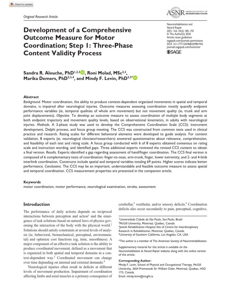 Comprehensive Motor Coordination Scale | PDF